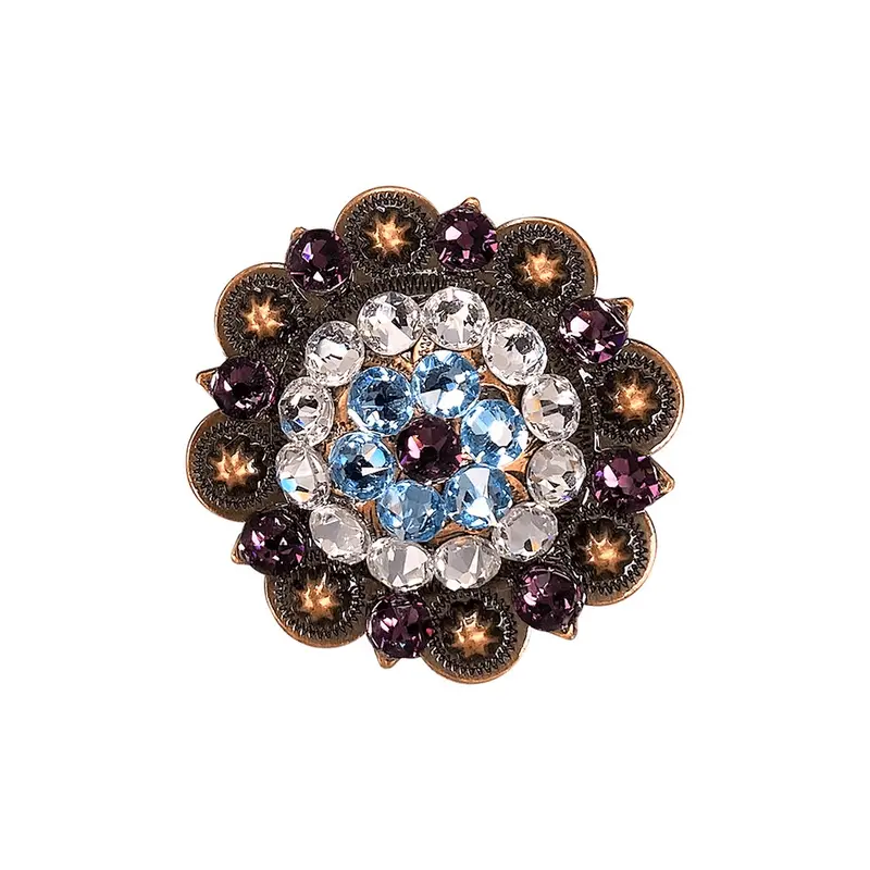 Amethyst, Aqua & Clear Copper 2" European Crystal Concho 1