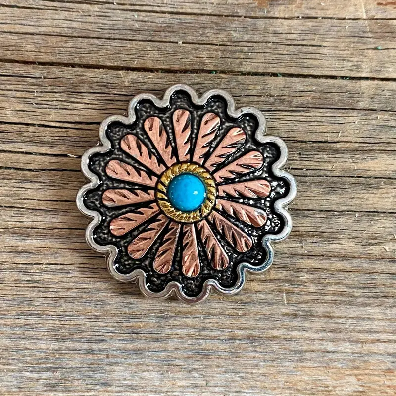 Antique Silver And Copper Floral Western Concho 1.25" W220l 1