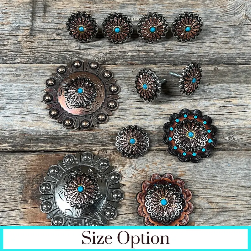 Antique Silver And Copper Floral Western Concho W220 1