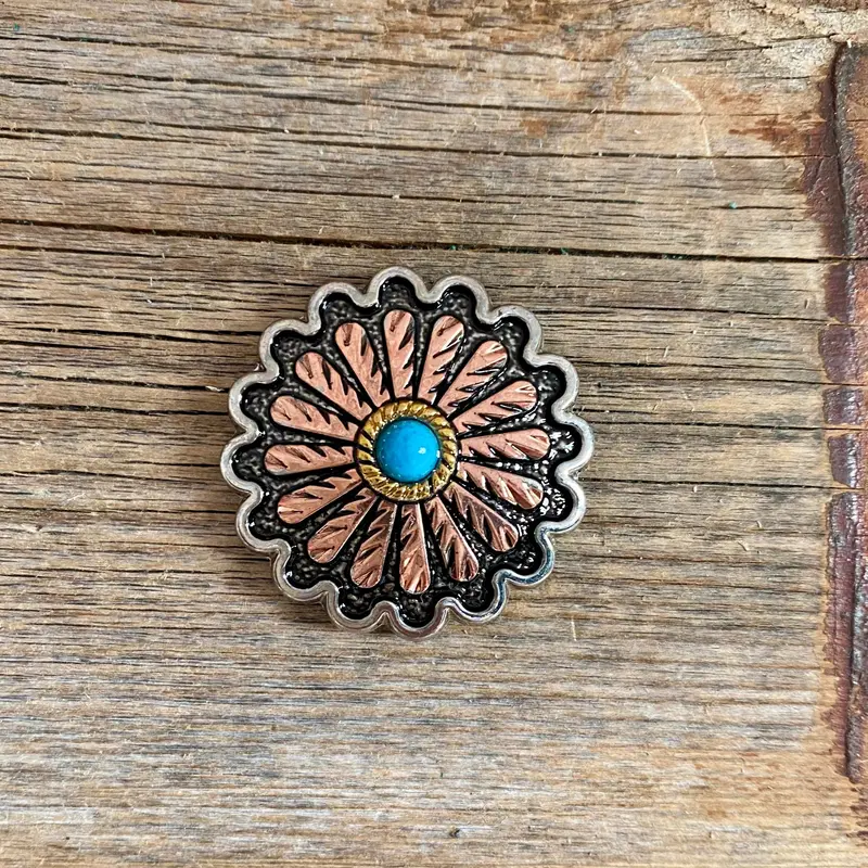 Antique Silver And Copper Floral Western Concho W220 2