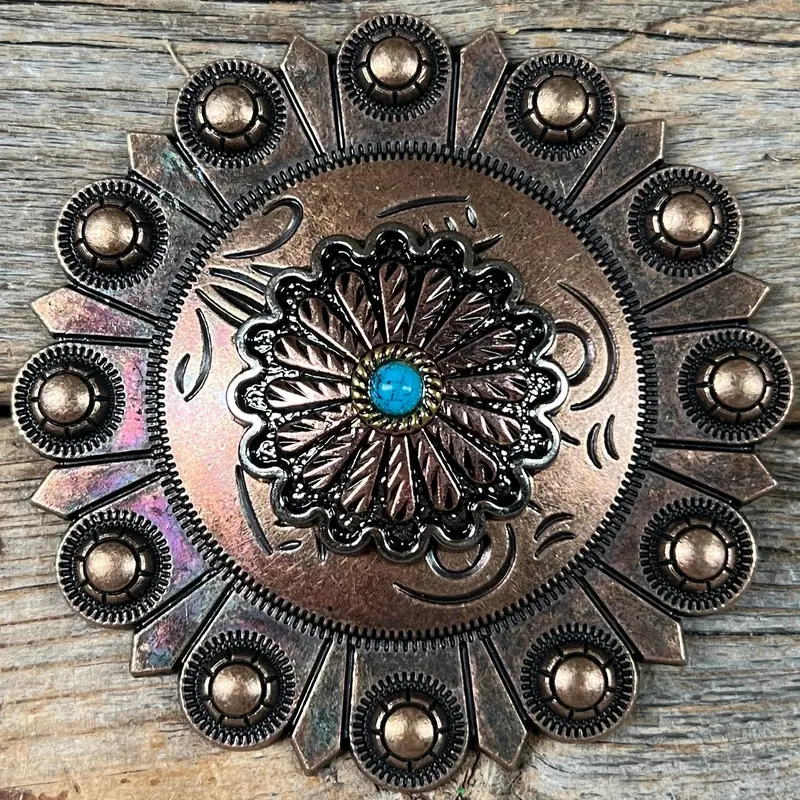 Antique Silver And Copper Floral Western Concho W220 3