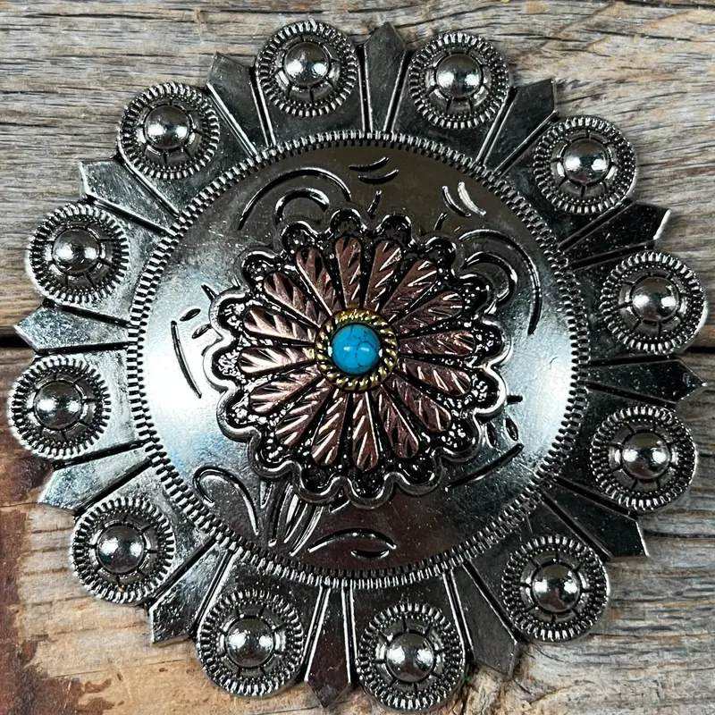 Antique Silver And Copper Floral Western Concho W220 4