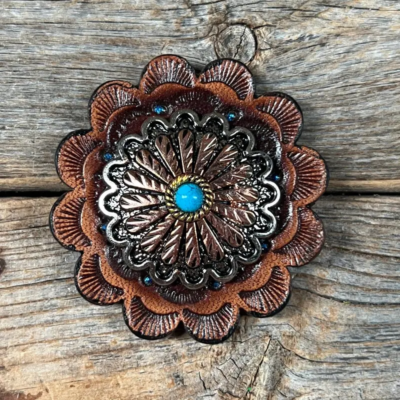 Antique Silver And Copper Floral Western Concho W220 5