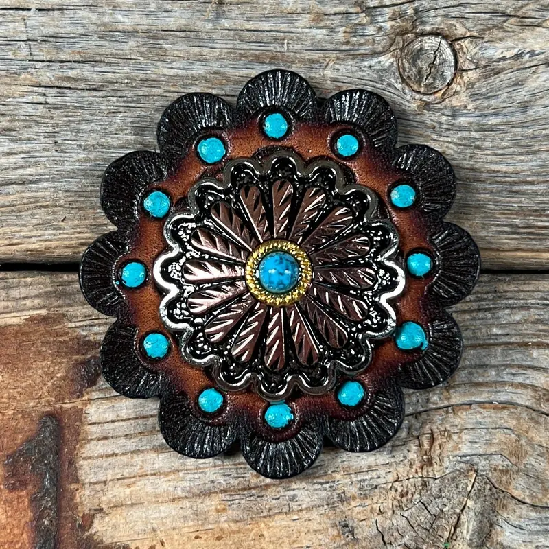 Antique Silver And Copper Floral Western Concho W220 6