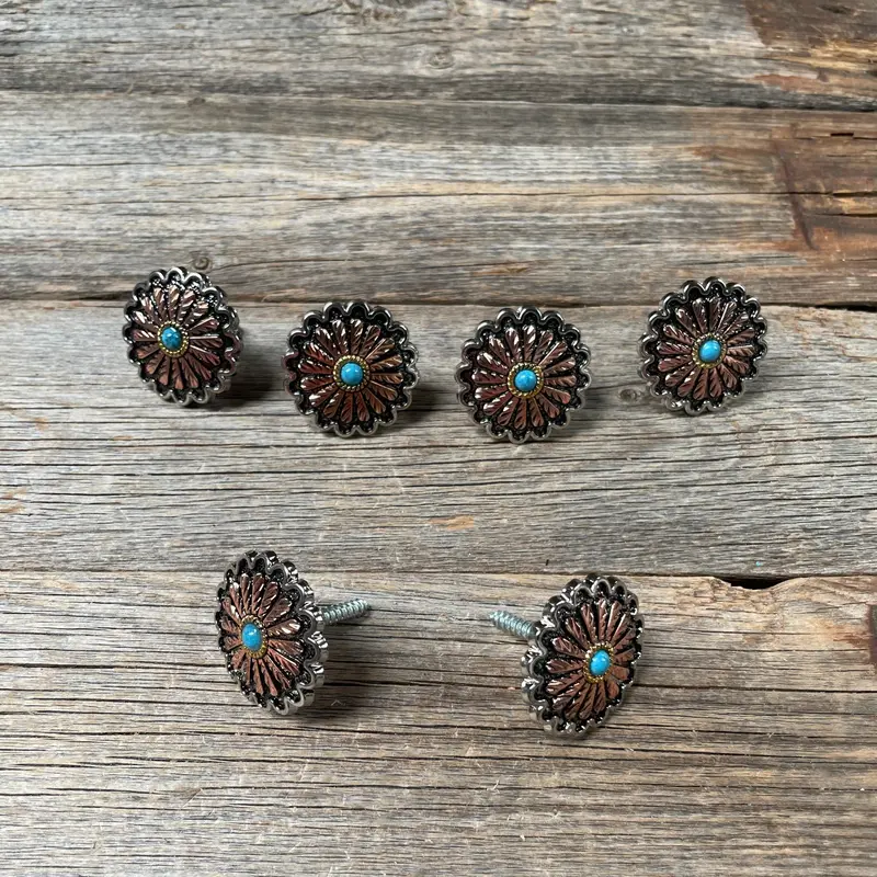 Antique Silver And Copper Floral Western Concho W220 6