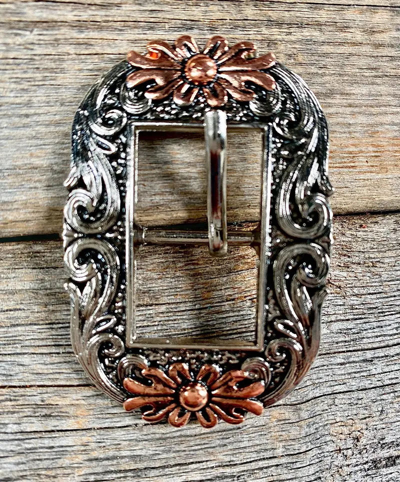 Antique Silver Big Flowers Cart Buckle W199b 1