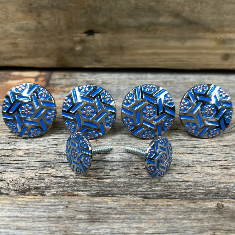 Antique Silver Blue Geometric Saddle Set Ssw236 1