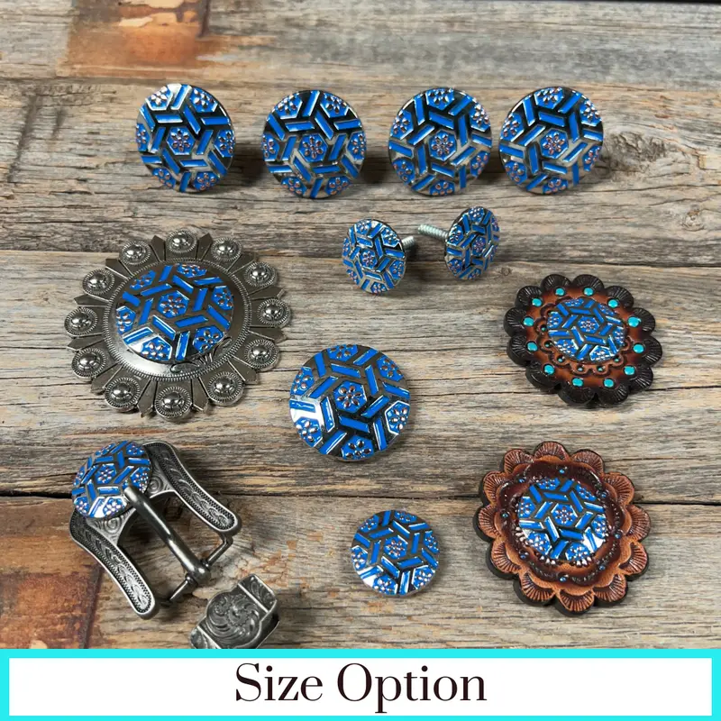 Antique Silver Blue Geometric Western Concho W236 1