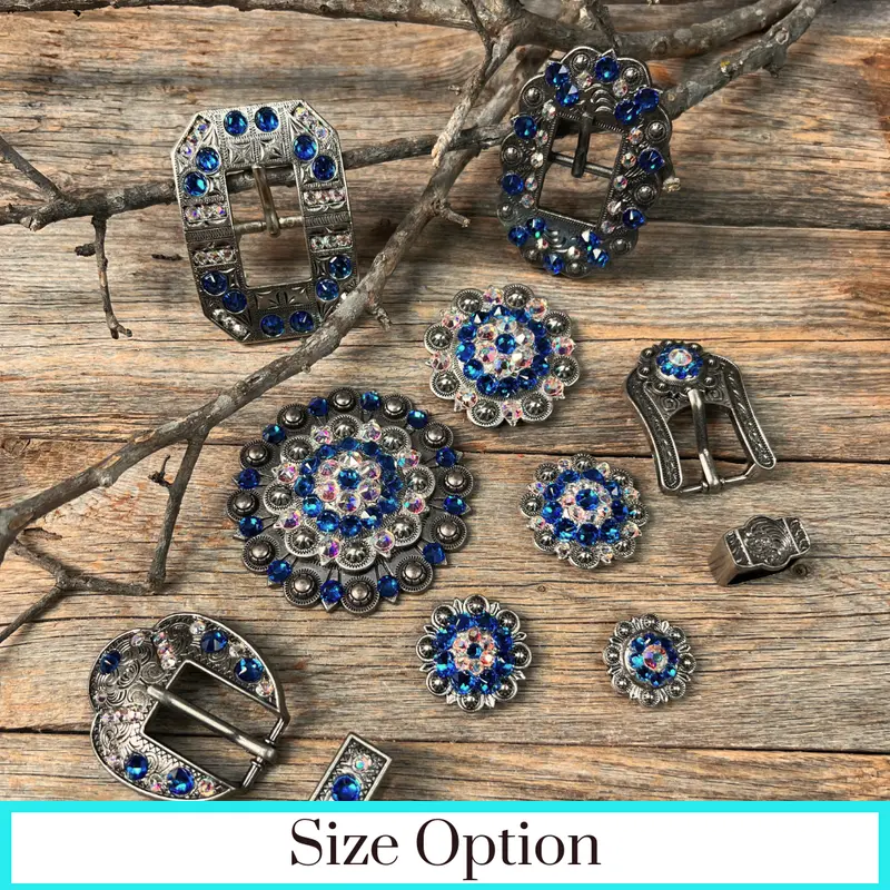 Antique Silver Capri, Ab Crystal Conchos - Sizes From 1"- 3" And Buckles 1