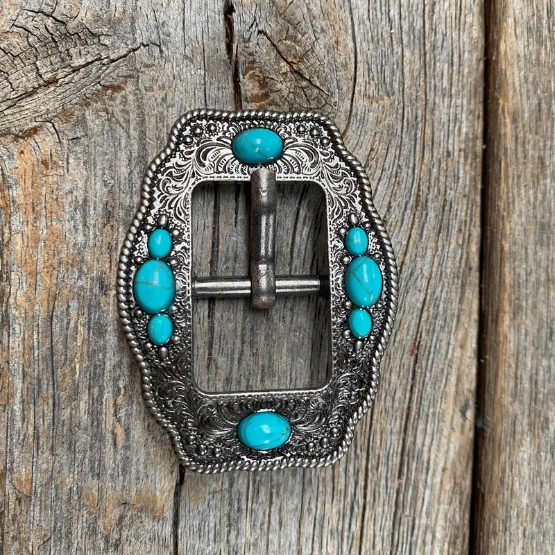 Antique Silver Cart Buckle With Turquoise Stones W198b 1