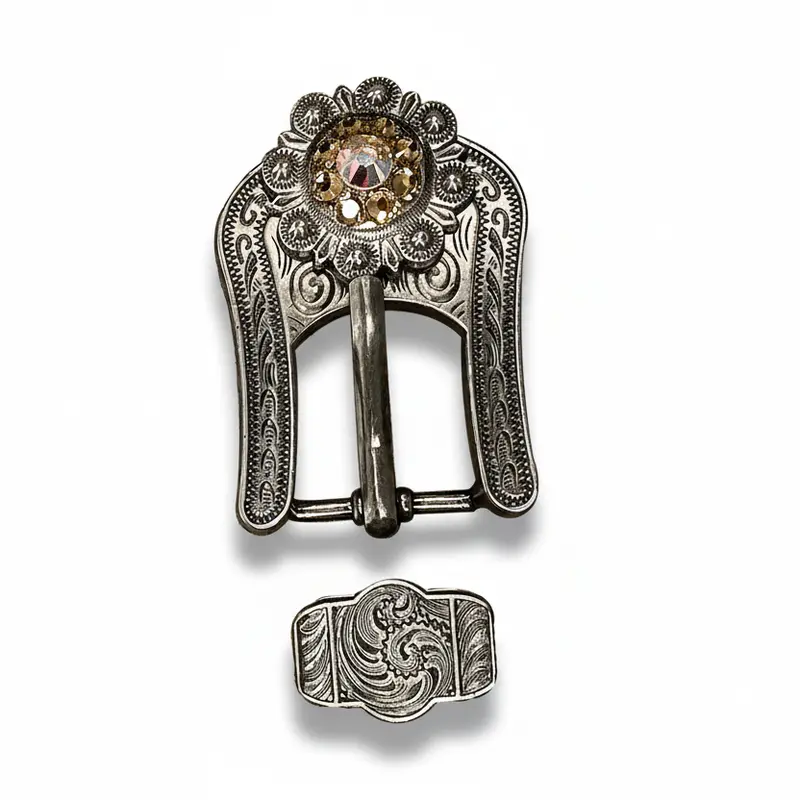 Antique Silver Champagne, Ab Crystal Conchos - Sizes From 1"- 3" And Buckles 7
