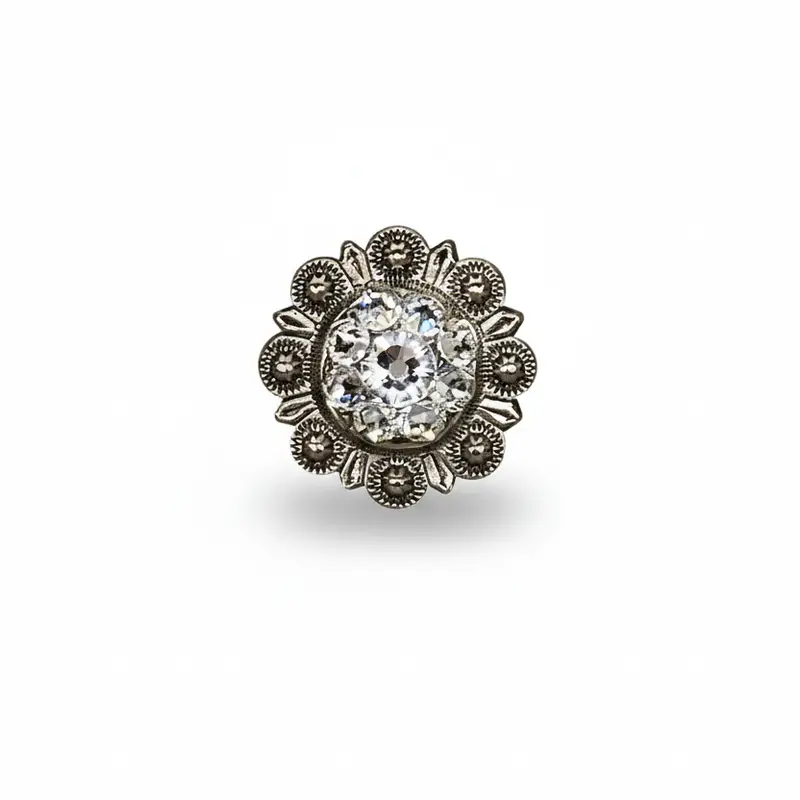 Antique Silver Clear Crystal Conchos - Sizes From 1"- 3" And Buckles 3