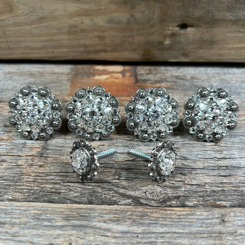 Antique Silver Clear Saddle Conchos 1