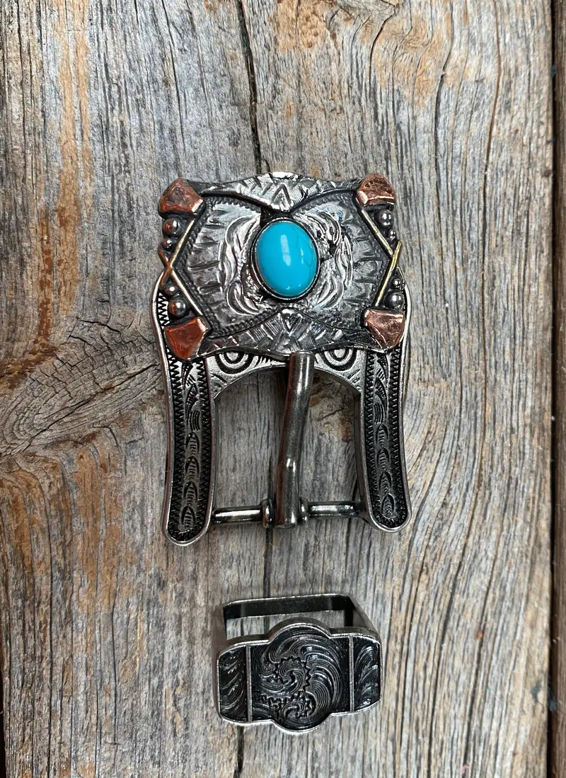 Antique Silver & Copper Turquoise Concho Buckle Adapter W115asba 1