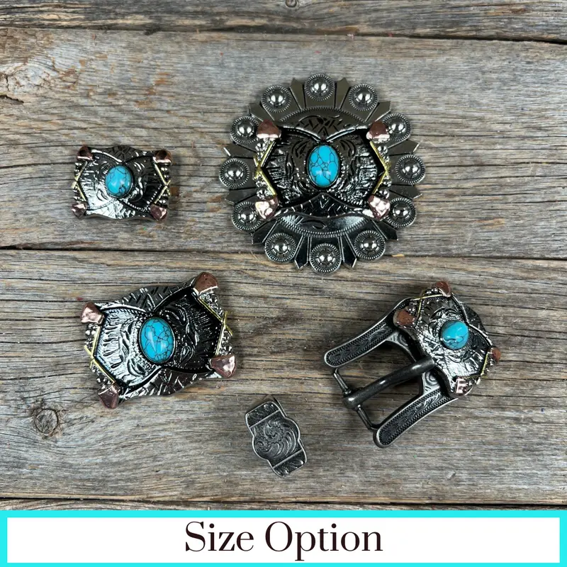 Antique Silver & Copper Turquoise Concho Concho W115 1