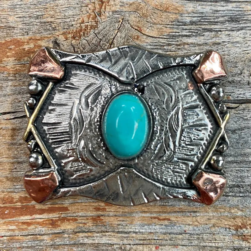 Antique Silver & Copper Turquoise Concho W115l 1.75" 1