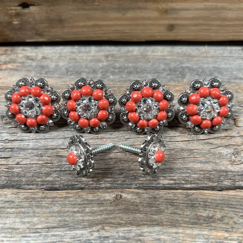 Antique Silver Fashion Coral And Clear Saddle Conchos 1