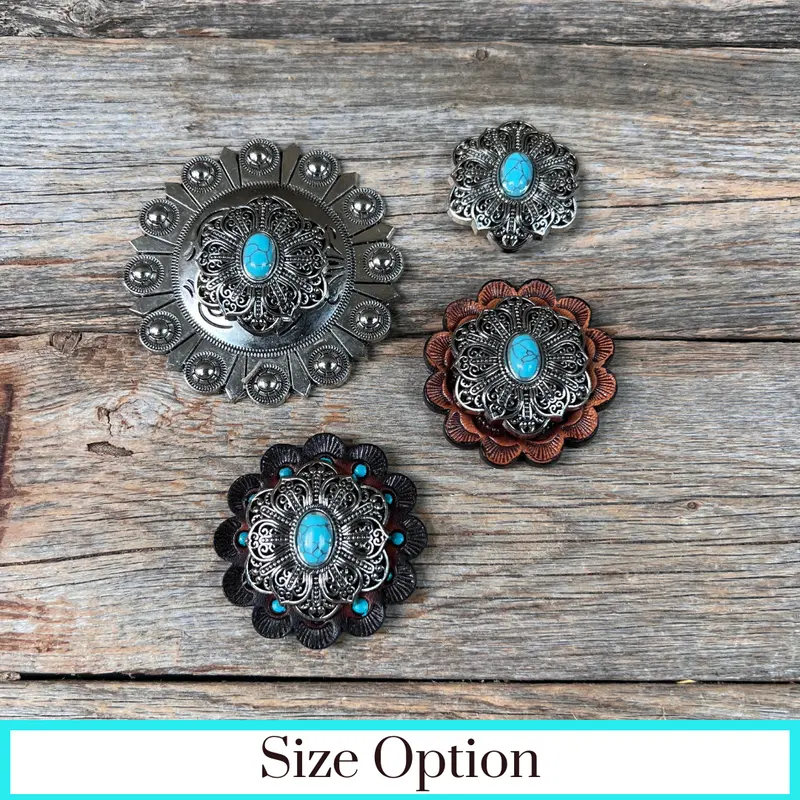 Antique Silver Filigree Floral Turquoise Western Concho W234 1