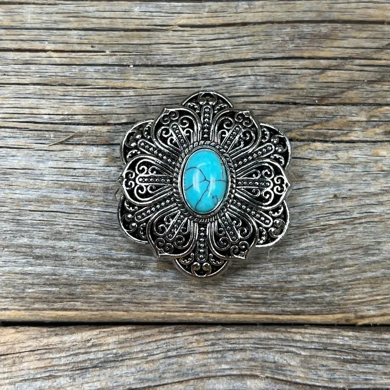 Antique Silver Filigree Floral Turquoise Western Concho W234 2