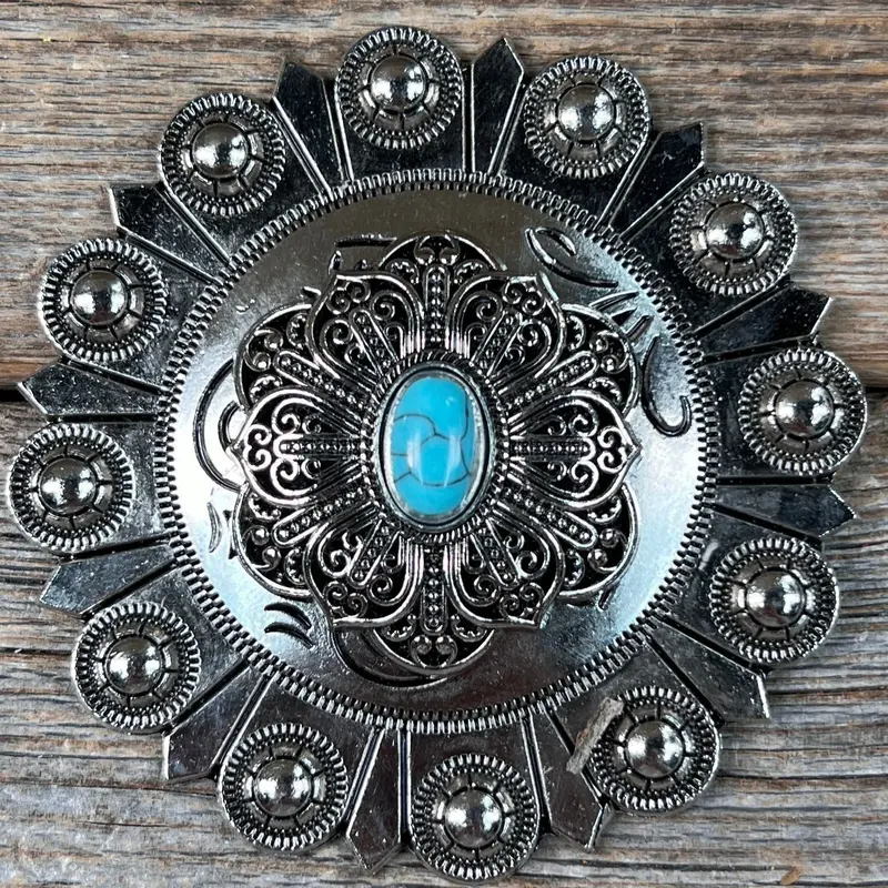 Antique Silver Filigree Floral Turquoise Western Concho W234 3