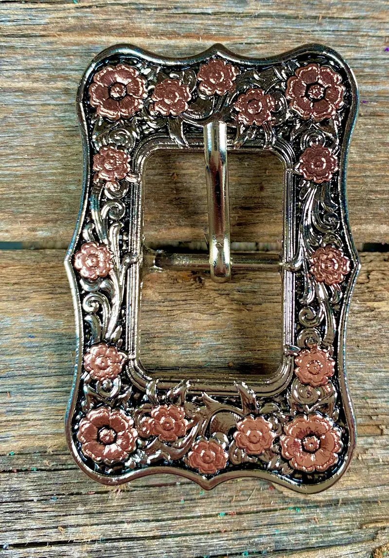 Antique Silver Floral Cart Buckle W151b 1