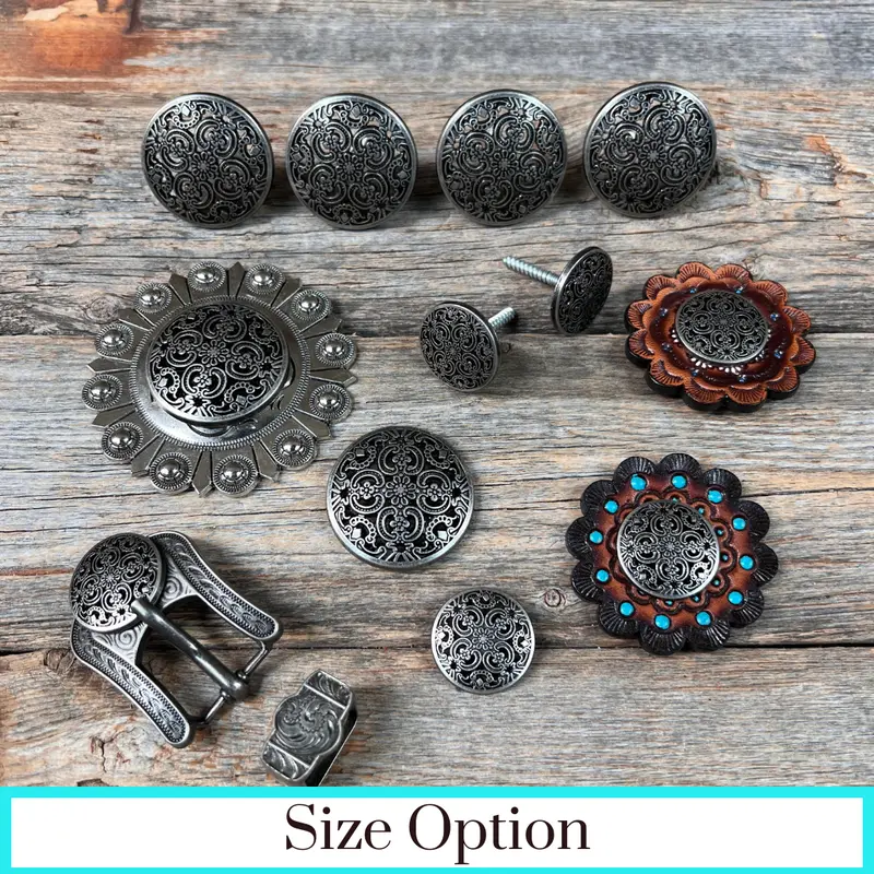 Antique Silver Floral Engraved Western Concho W225 1