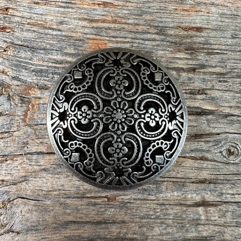 Antique Silver Floral Engraved Western Concho W225 2