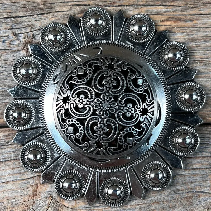 Antique Silver Floral Engraved Western Concho W225 4