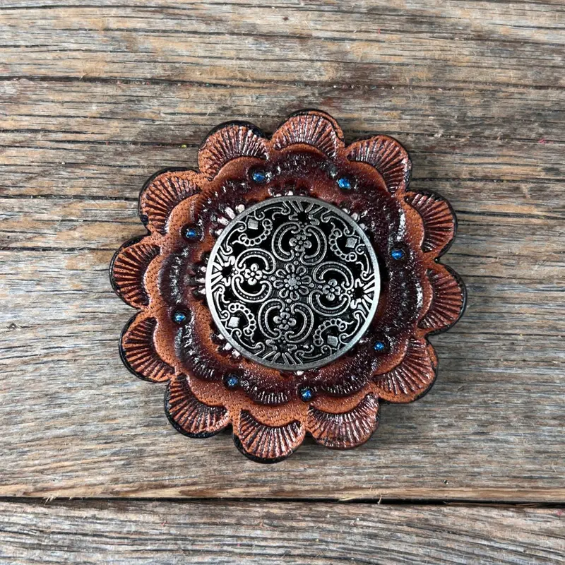 Antique Silver Floral Engraved Western Concho W225 5