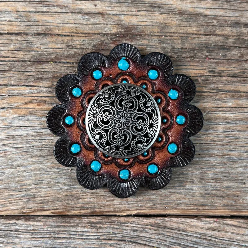 Antique Silver Floral Engraved Western Concho W225 6