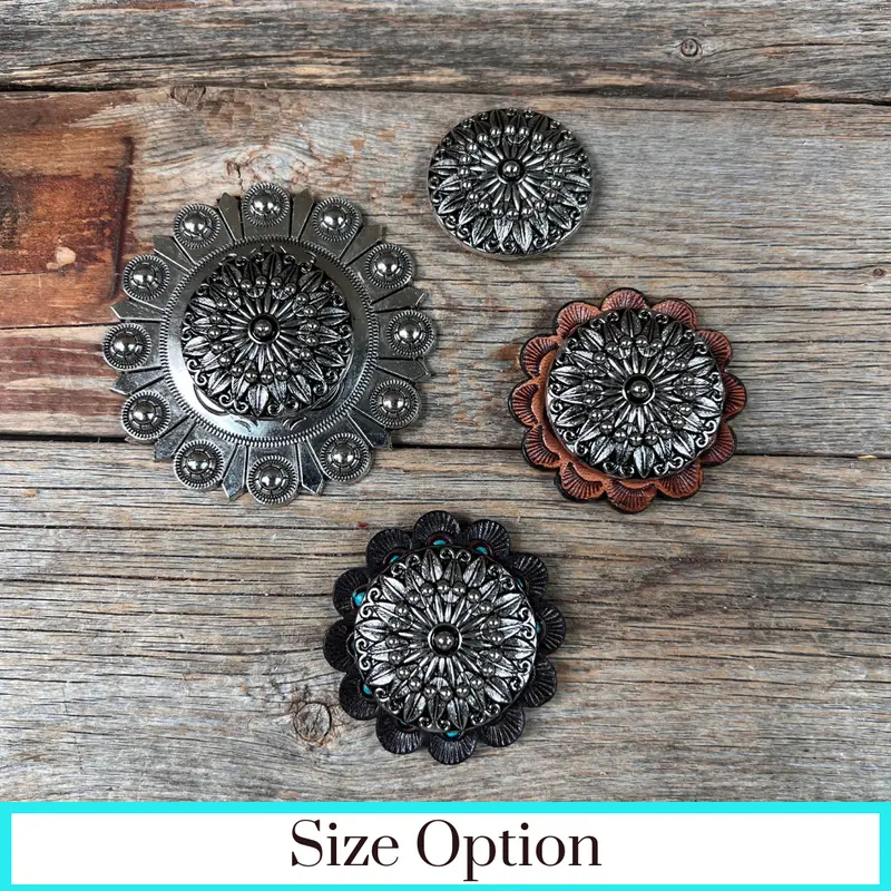 Antique Silver Floral Pinwheel Western Concho W227 1