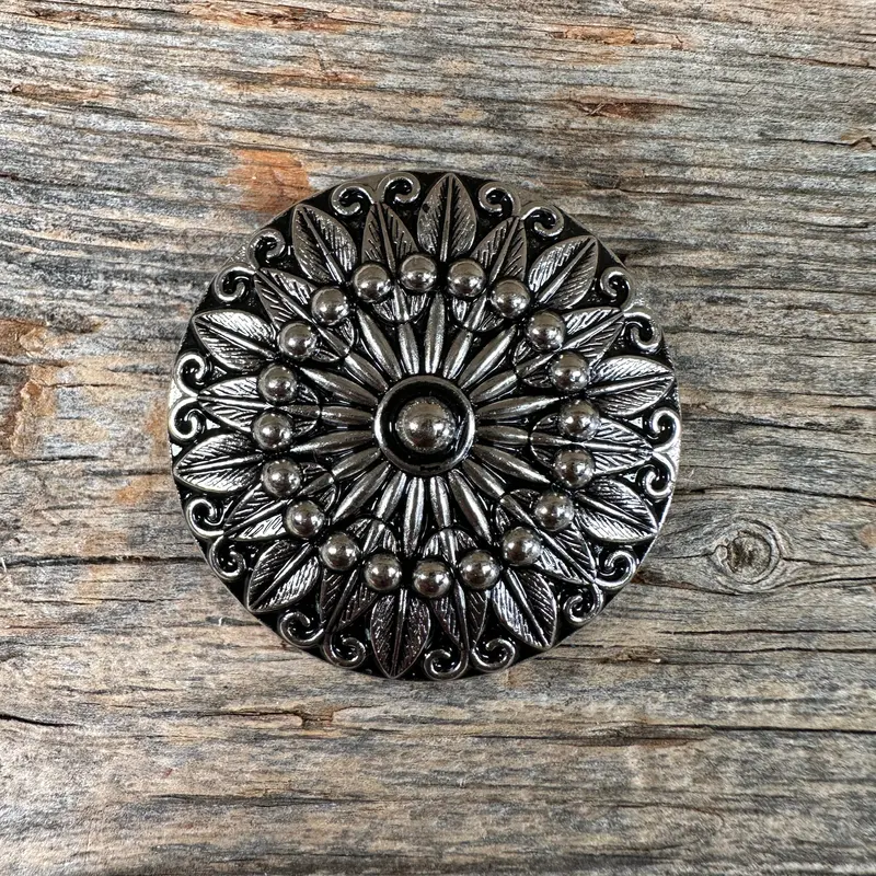 Antique Silver Floral Pinwheel Western Concho W227 2