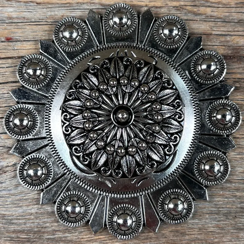 Antique Silver Floral Pinwheel Western Concho W227 3