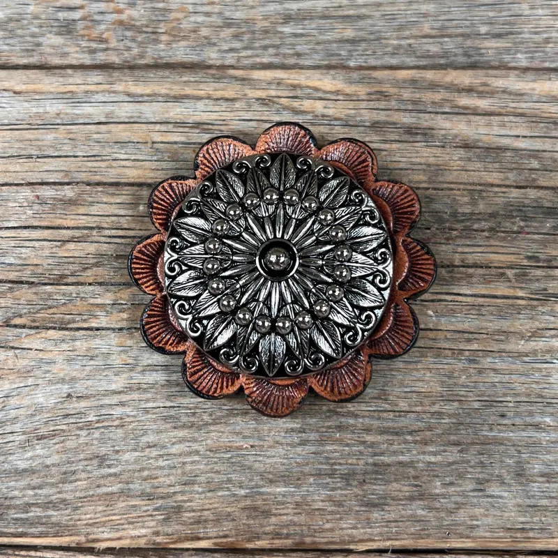 Antique Silver Floral Pinwheel Western Concho W227 4