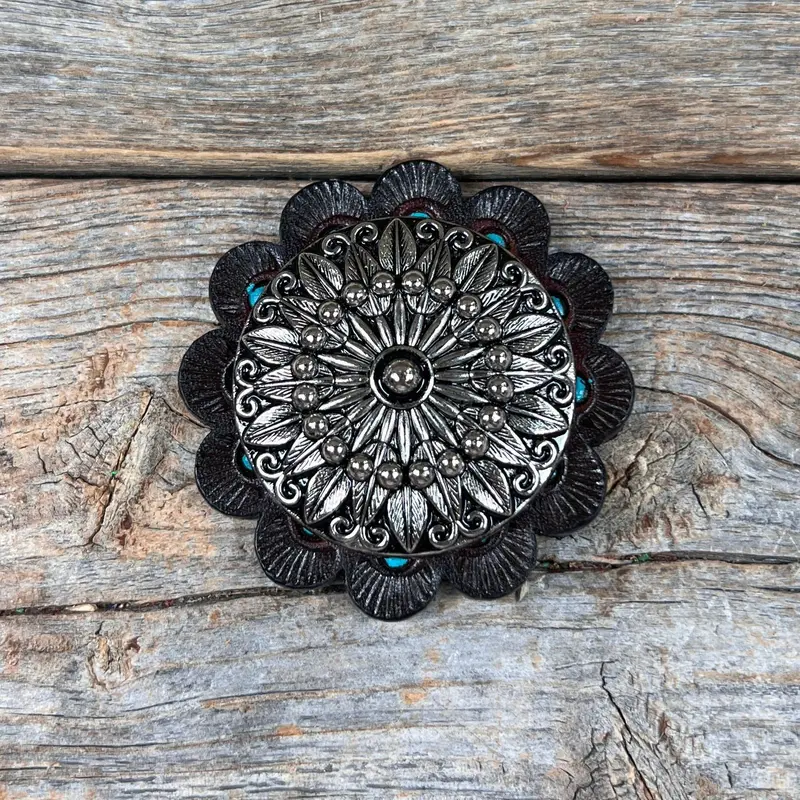 Antique Silver Floral Pinwheel Western Concho W227 4