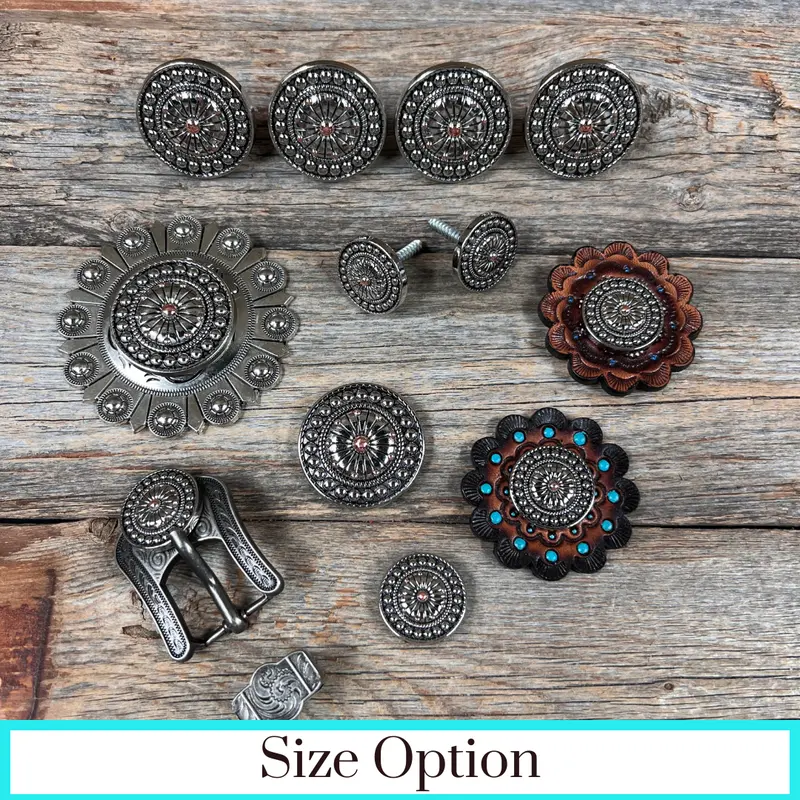 Antique Silver Flower And Dots Western Concho W230 1