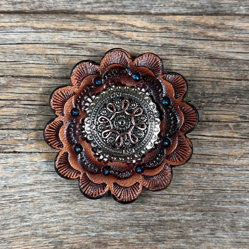 Antique Silver Flower And Loops Western Concho W235 5