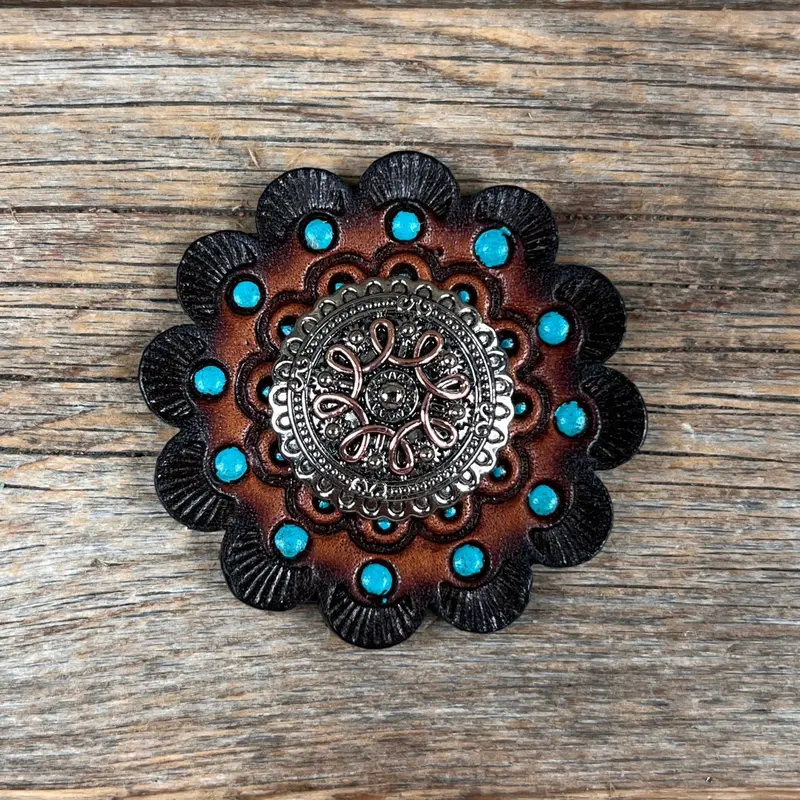 Antique Silver Flower And Loops Western Concho W235 6