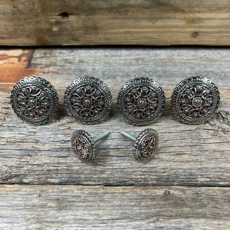 Antique Silver Flower And Loops Western Concho W235 7