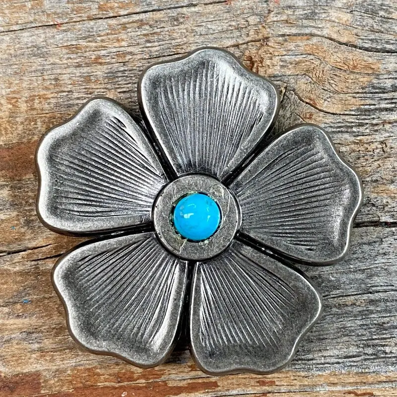 Antique Silver Flower Turquoise Concho 2"  W110l 1