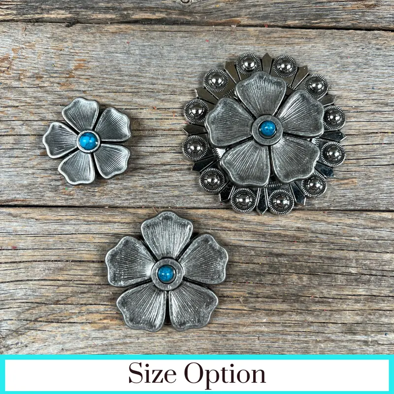 Antique Silver Flower Turquoise Western Concho W110 1