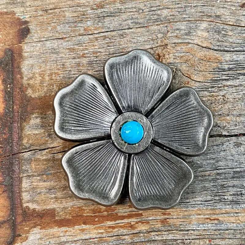 Antique Silver Flower Turquoise Western Concho W110 2