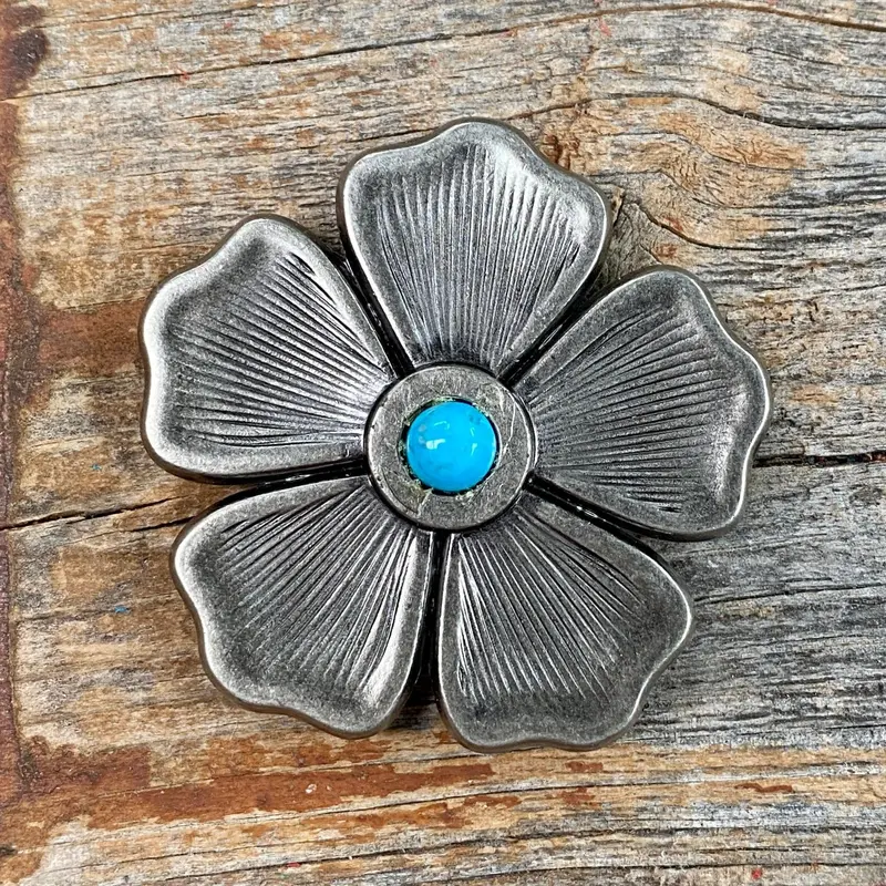 Antique Silver Flower Turquoise Western Concho W110 3
