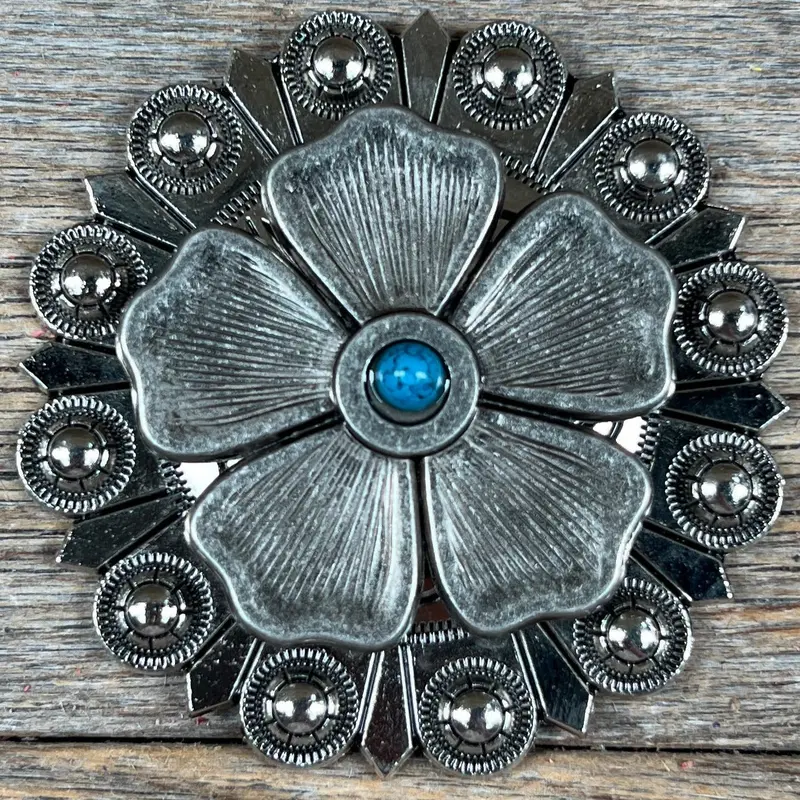 Antique Silver Flower Turquoise Western Concho W110 3