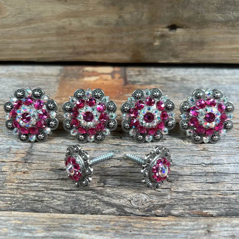 Antique Silver Fuchsia & Ab Saddle Conchos 1
