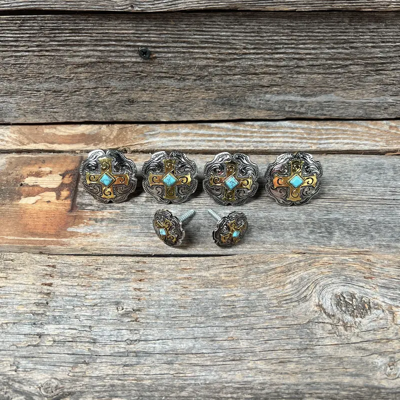 Antique Silver & Gold Western Concho W189 7