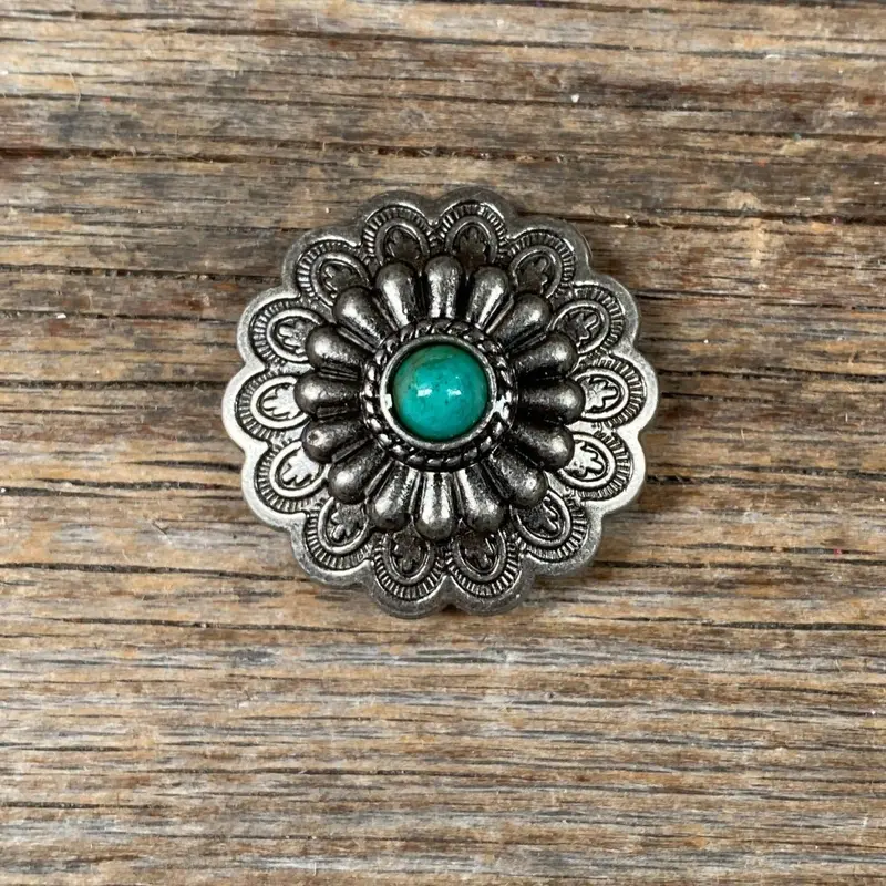 Antique Silver Green Turquoise Concho 1"  W203sx 1
