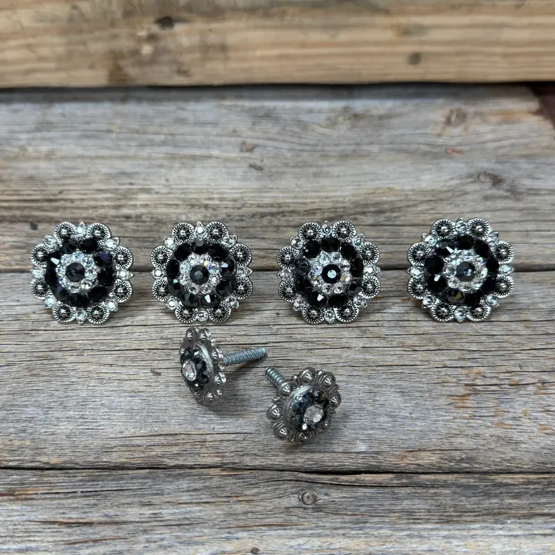 Antique Silver Jet And Clear Saddle Conchos 1