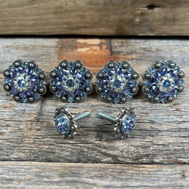 Antique Silver Light Sapphire Clear & Lilac Saddle Conchos 1