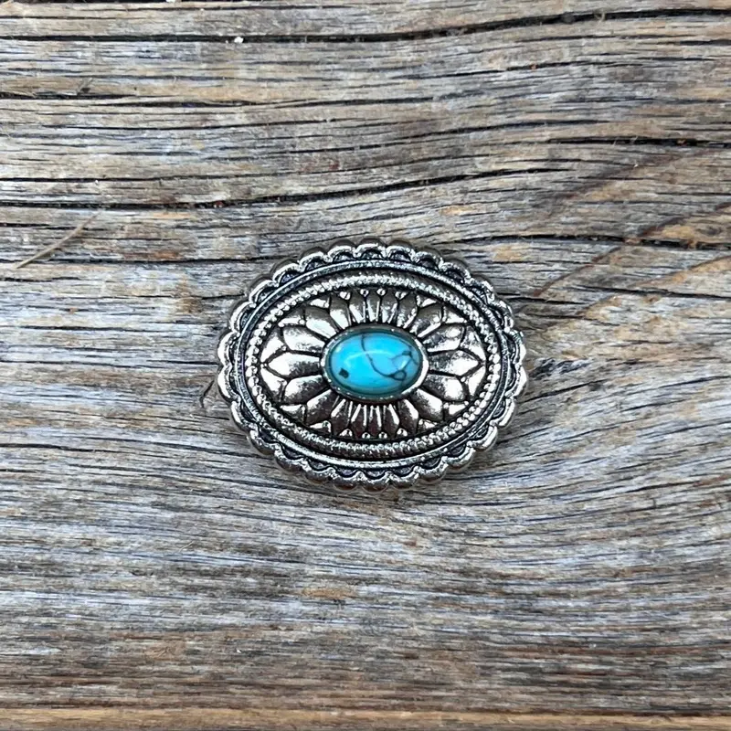Antique Silver Oval Floral Turquoise Concho 1" W237s 1